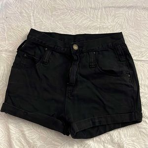 BDG rolled up black denim shorts